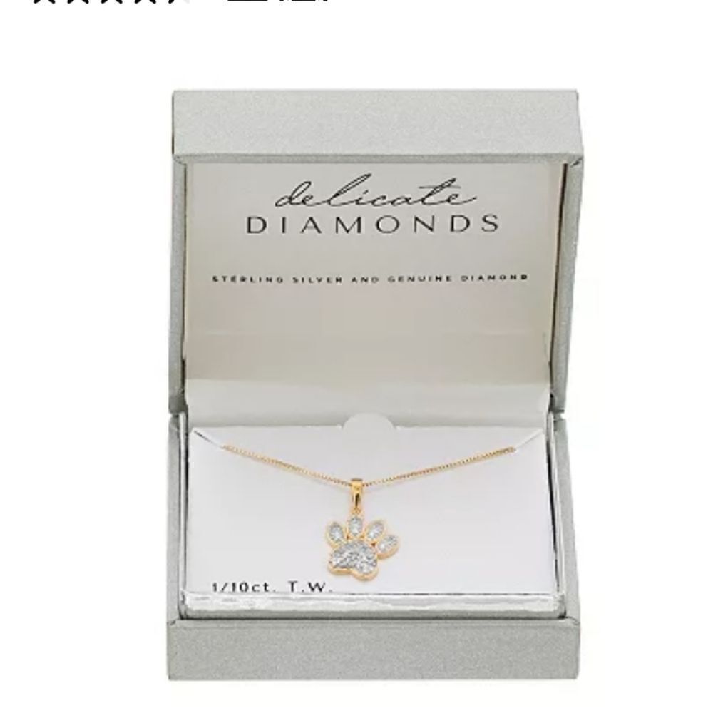 Diamond Pet Paw Gold plated Sterling Silver Necklace NWT - Picture 4 of 9